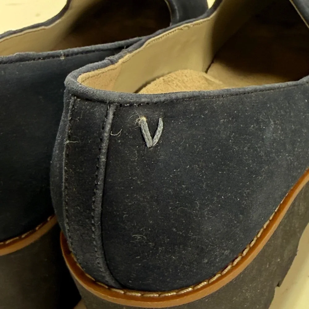 Comfort Wedge‎ Loafers Navy Suede Slip On Lug Sole Casual Shoes Size 9